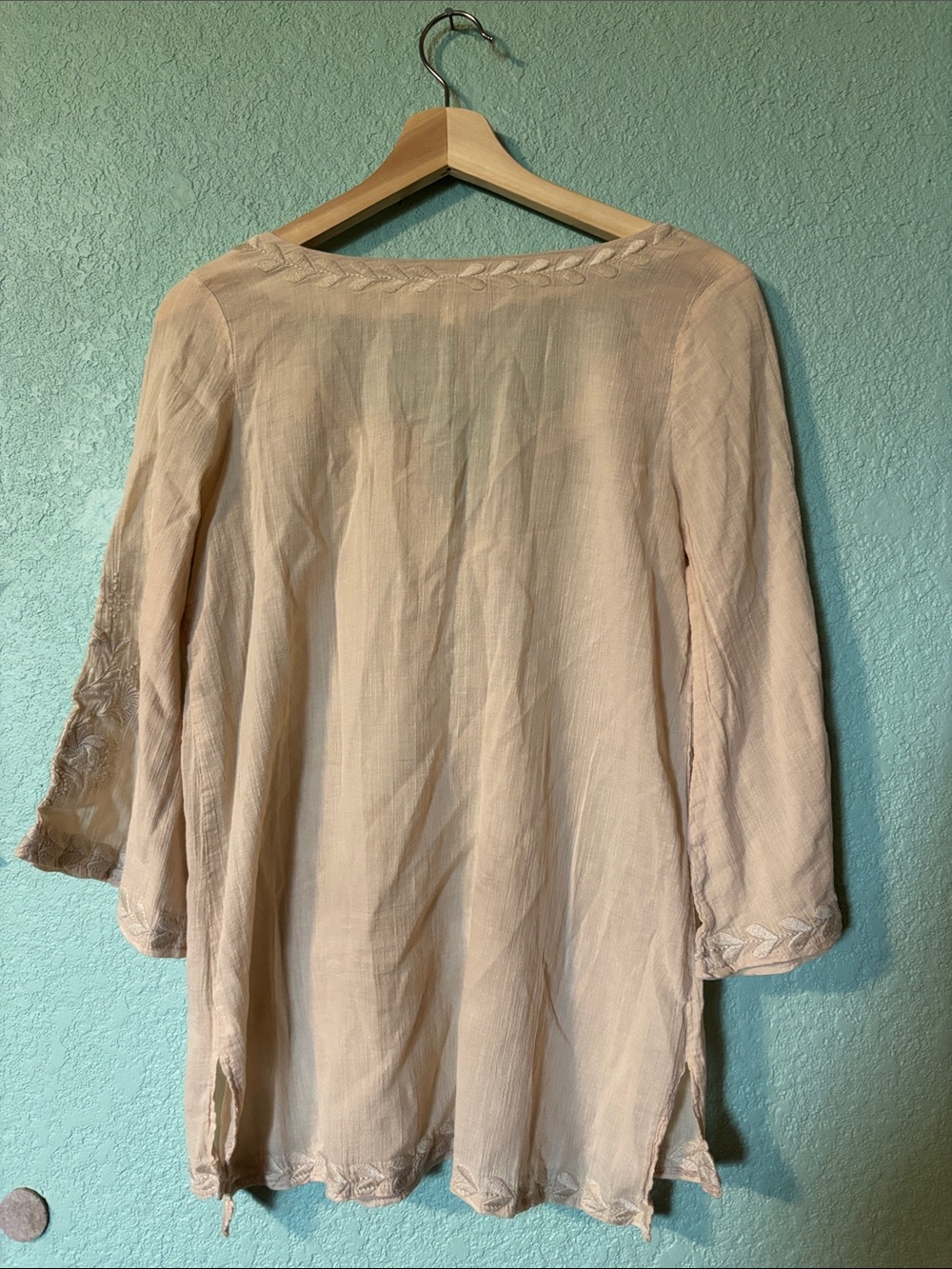 Andree Women’s Embroidered Cream Peasant Top Flare Mid Length Sleeves Size M - Picture 4 of 6